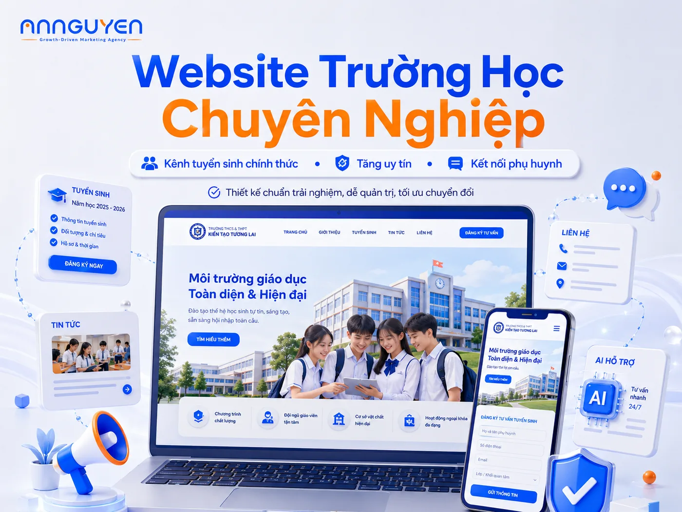 Giao diện website trường học chuyên nghiệp hỗ trợ tuyển sinh