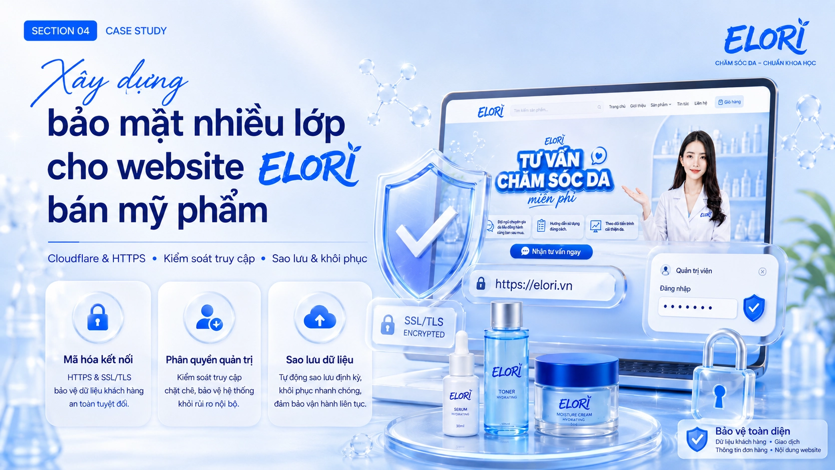 Bảo mật nhiều lớp cho website bán mỹ phẩm ELORI bằng HTTPS, phân quyền quản trị và sao lưu dữ liệu